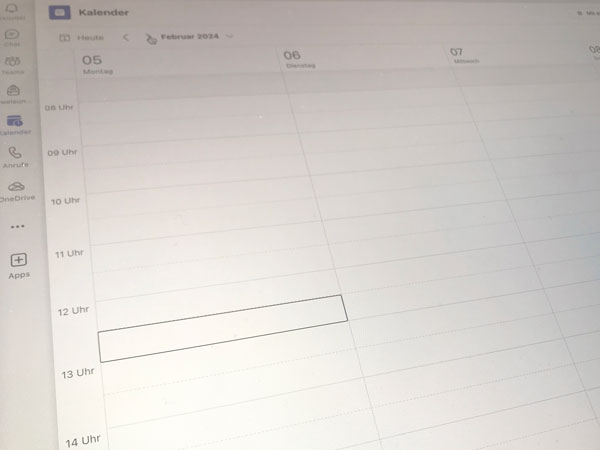 Bildschirmansicht Monatskalender